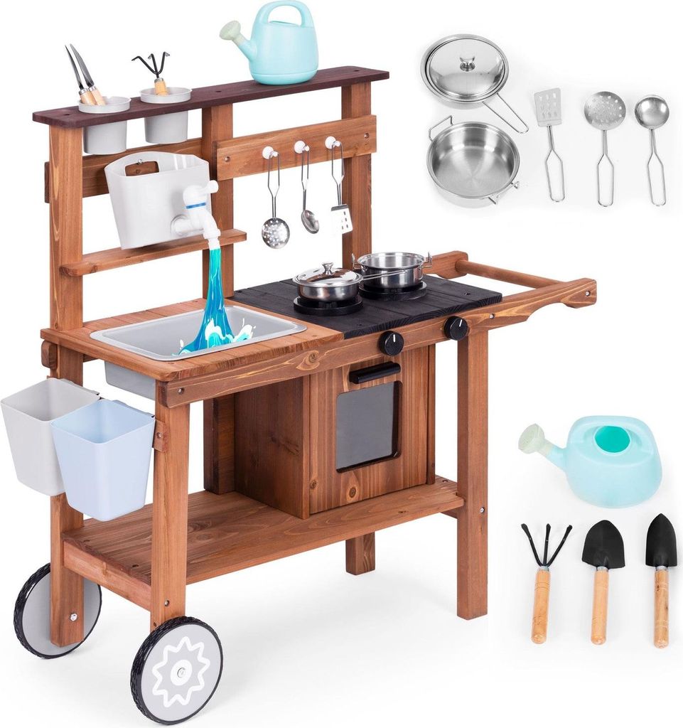 Outdoor-Matschküche für Kinder mit Zubehör aus Tannenholz ECOTOYS