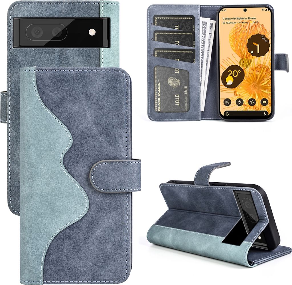 Für Google Pixel 7 Pro Design Handy Tasche Blau Etuis Kunst-Leder Hülle Cover Case