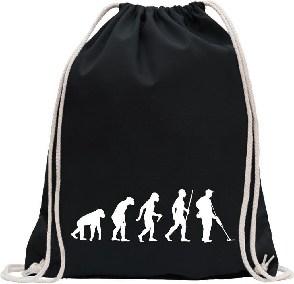 Kiwistar - Turnbeutel - schwarz - Metalldetektor Evolution - Fun Rucksack Sport Beutel Gymsack Baumwolle mit Ziehgurt