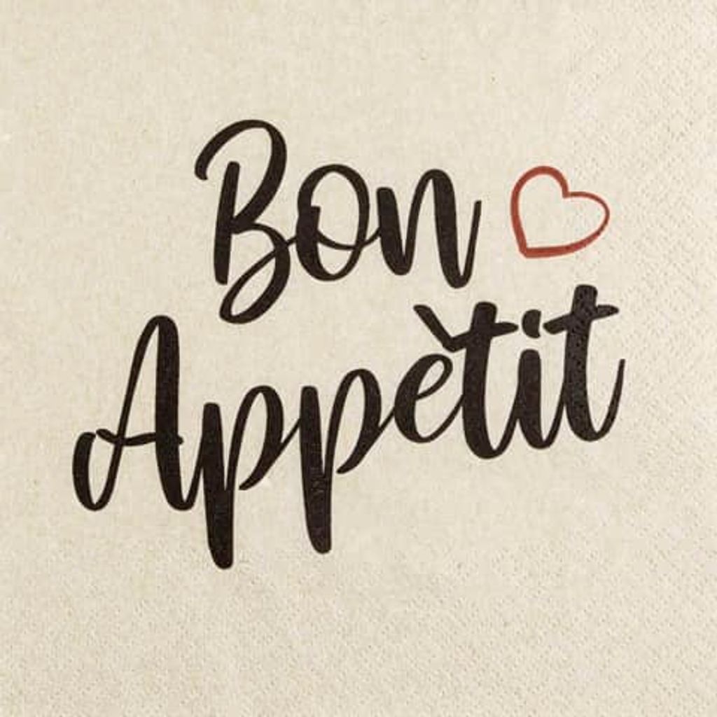 20 Servietten Eco Line Bon Appètit avec Coeur - Guten Appetit Eco 33x33cm