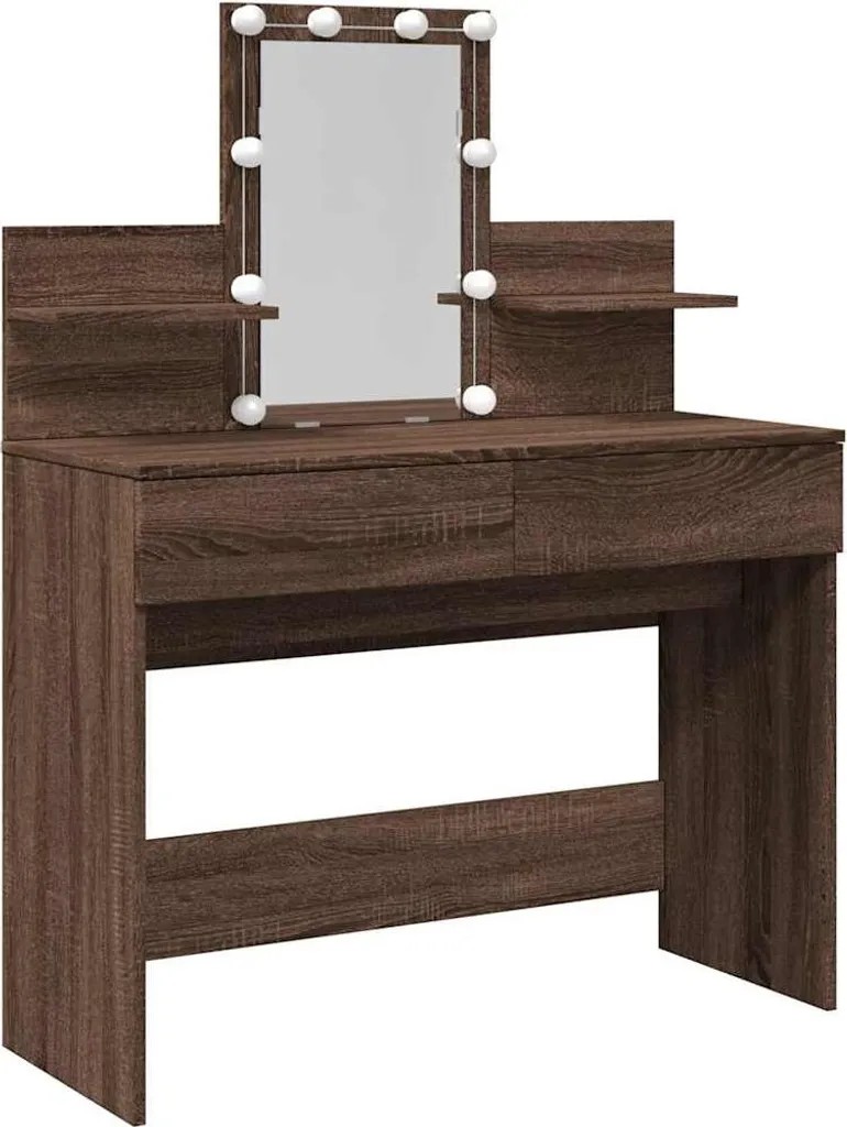 Coiffeuse Miroir LED pour Chambre Design Brun Chêne Meuble de Beauté