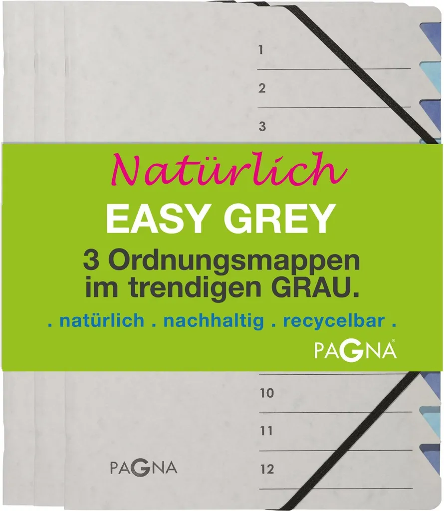 Classeur 12 Compartiments Pagna Easy Grey avec Élastiques - 3 pcs