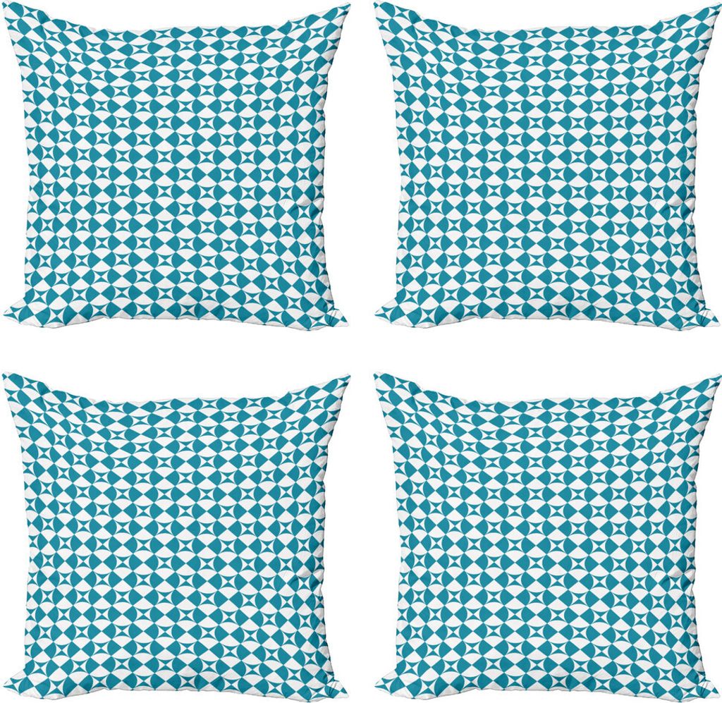 ABAKUHAUS verrückte Kunst Kissenbezug Set (4 Stück), Diagonal Kreise Squares, Moderner Doppelseitiger Digitaldruck, 50 cm x 50 cm, Sea-Blau und W...