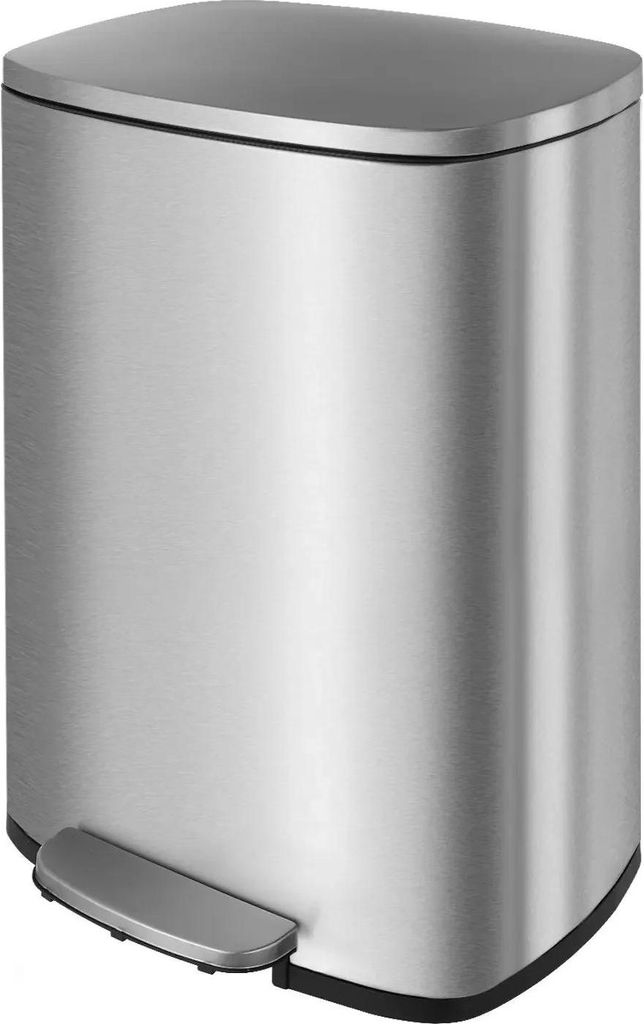 Küchen Mülleimer mit Pedal - Edelstahl Abfalleimer 50 l - Rechteckig - Rolldeckel - Für Küche Bad Büro - Silber