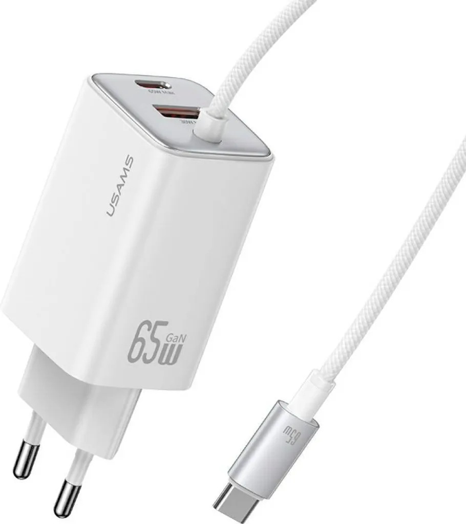 Ładowarka Sieciowa Usams Jc Series Cc266 65W Gan Fast Charger 2Xusb-C 1Xusb-A Biały