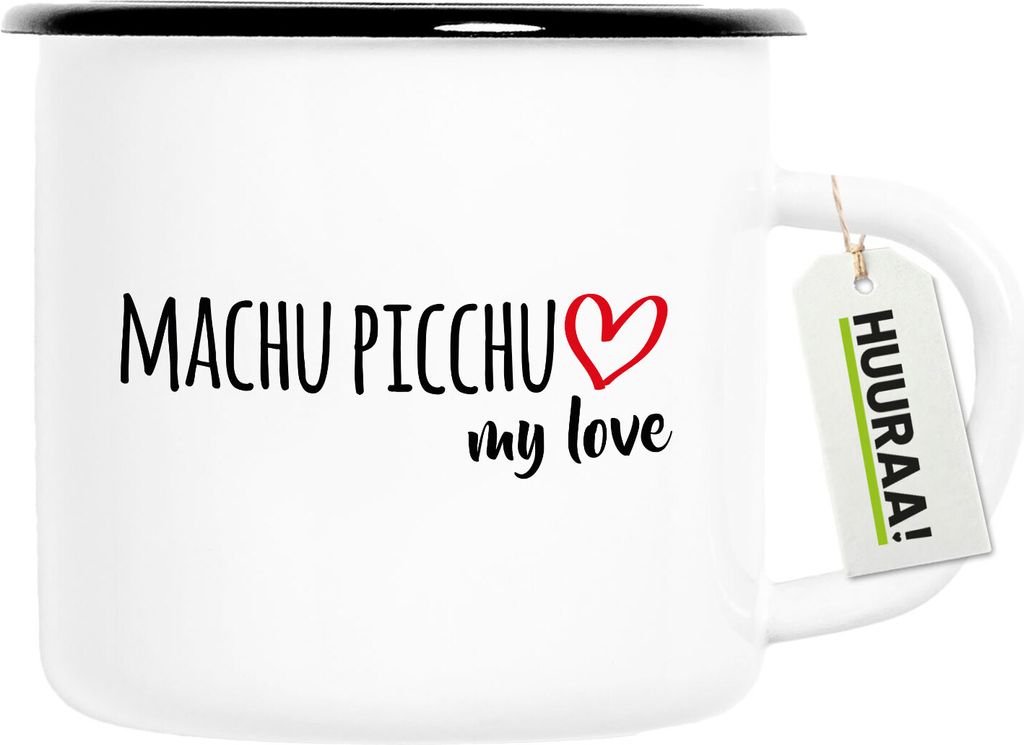 Huuraa Emaille Tasse Machu Picchu my love 300ml Vintage Campingbecher Geschenkidee