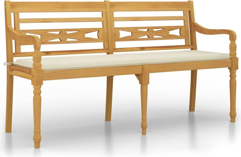 vidaXL Batavia-Bank mit Creme Kissen 150 cm Massivholz Teak