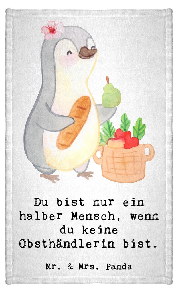 Mr. & Mrs. Panda Handtuch Obsthändlerin Herz - Weiß - Geschenk, Baumwollhandtuch, Gästetuch, Spruch, für hände, Klein, Obstverkäuferin, Lusti...