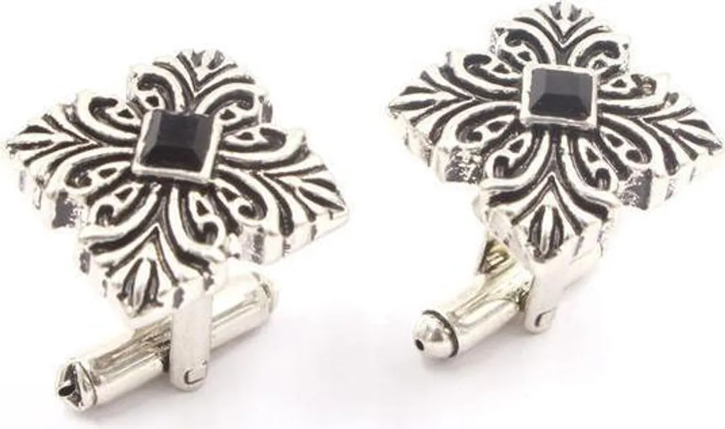 Boutons de manchette vintage emblème héraldique en relief - Métal Argenté