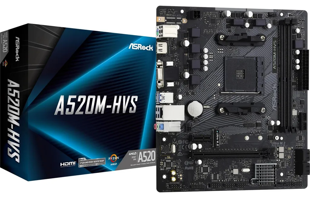 Asrock A520M-HVS Carte Mère Micro ATX Socket AM4 pour CPU AMD Ryzen - 2