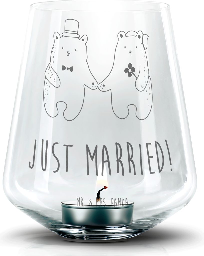 Mr. & Mrs. Panda Teelicht Glas Bär Heirat - Transparent - Geschenk, kerzenhalter, gravur, Teelichthalter, Laterne, Windlicht, Teddy