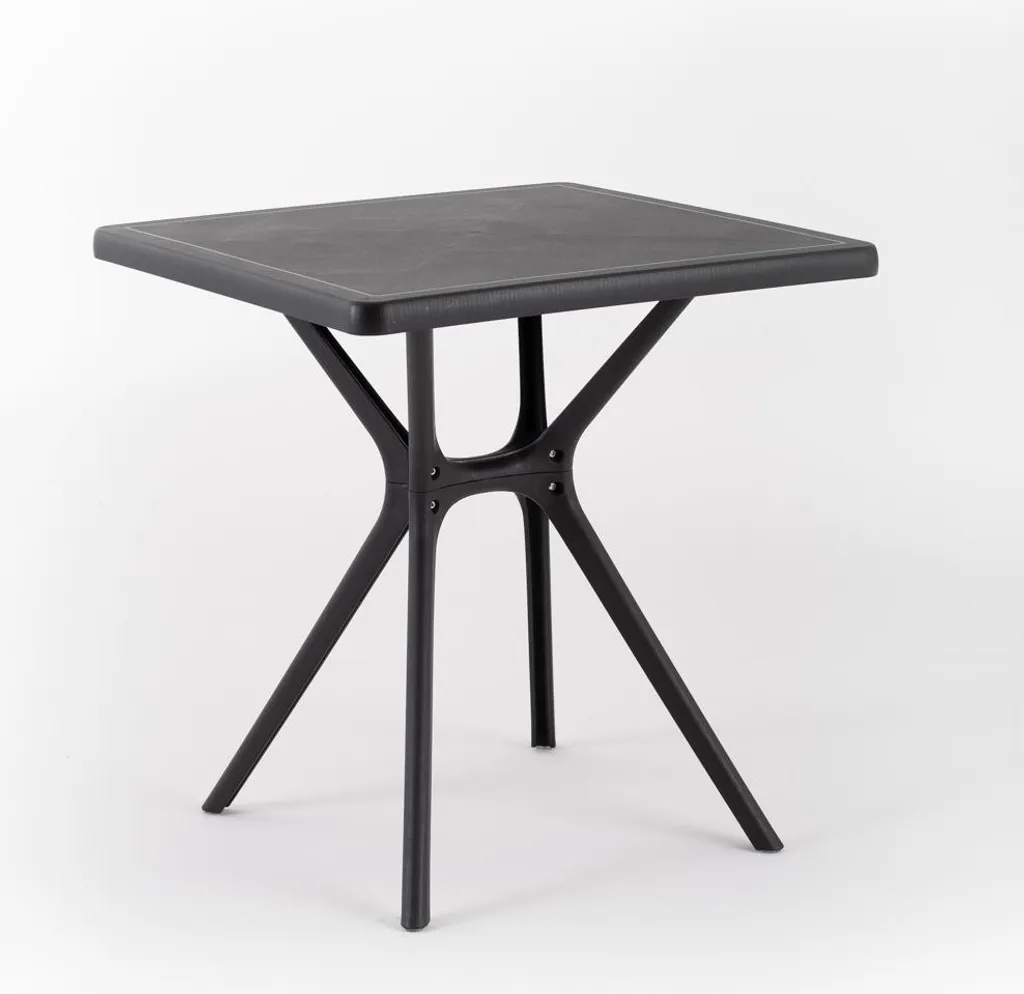 Table d'extérieur robuste LUCAS 70x70 cm en polypropylène et fibre noire