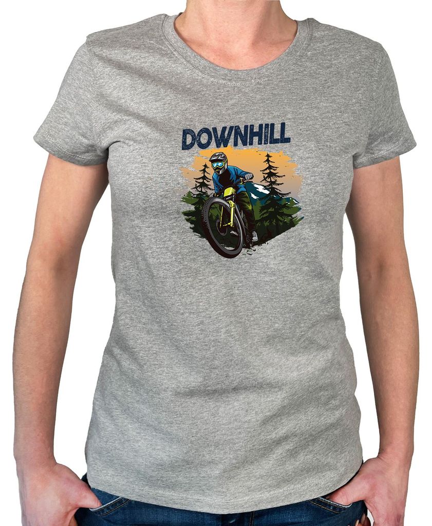 Huuraa Damen T-Shirt Downhill Bike M Sport Grey Bio Baumwolle Fairtrade Damenshirt Geschenkidee