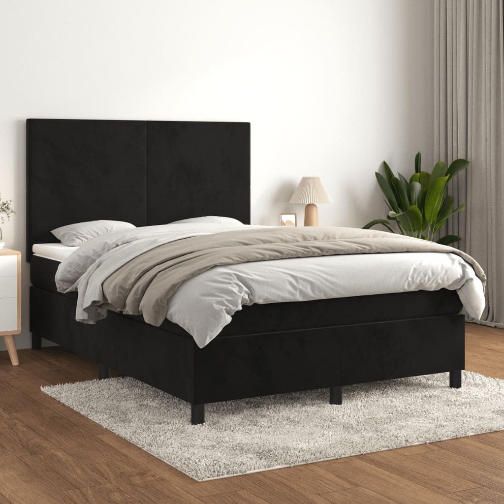 The Living Store Boxspringbett mit Matratze Schwarz 140x190 cm Samt