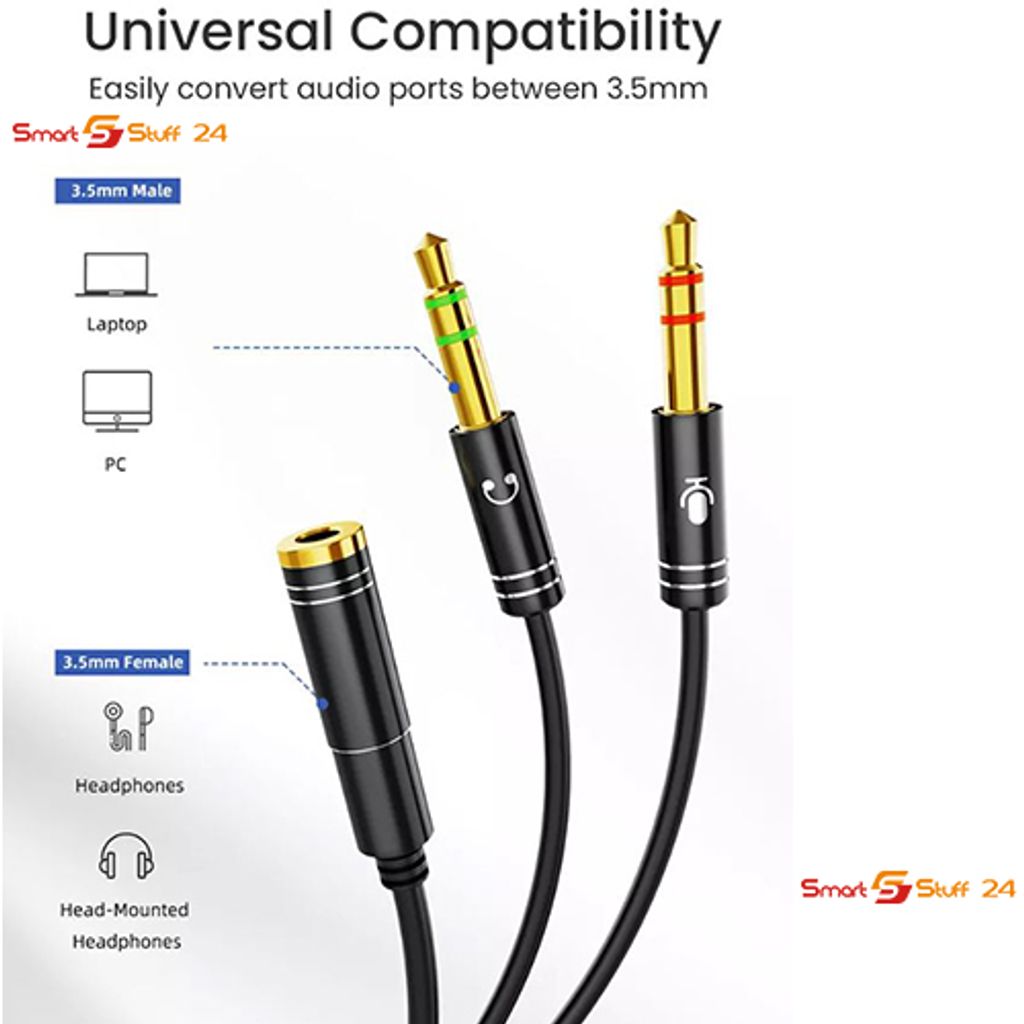 SSF24 Splitter Audio Kabel Y Adapter Headset 3.5mm Klinke Produktbild 3