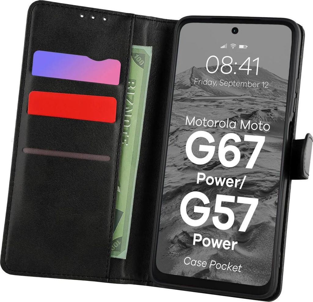 Handyhülle mit Klappe für Motorola Moto G57 Power / G67 Power, Bizon Case Pocket, Schwarz