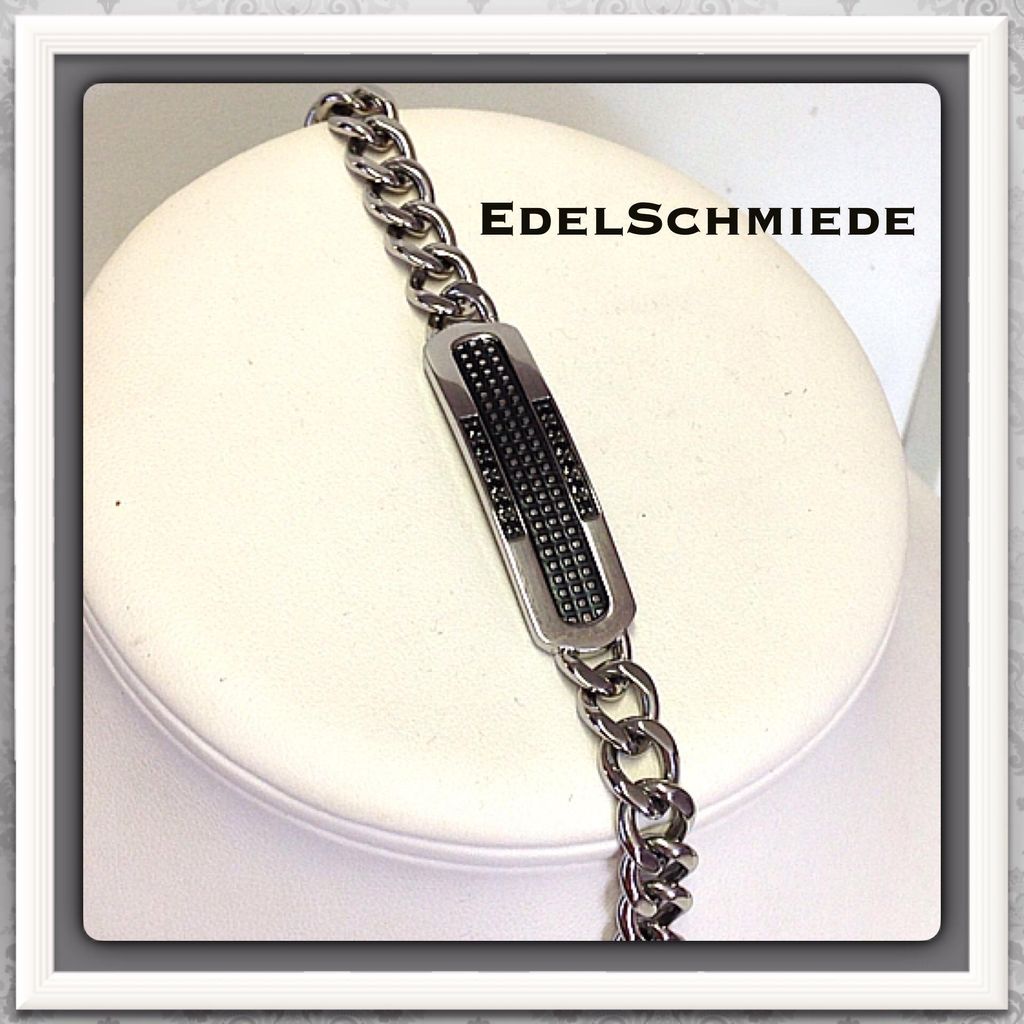 Edelschmiede925 Edelstahl Armband mit Idenplatte geschwärzt Produktbild 