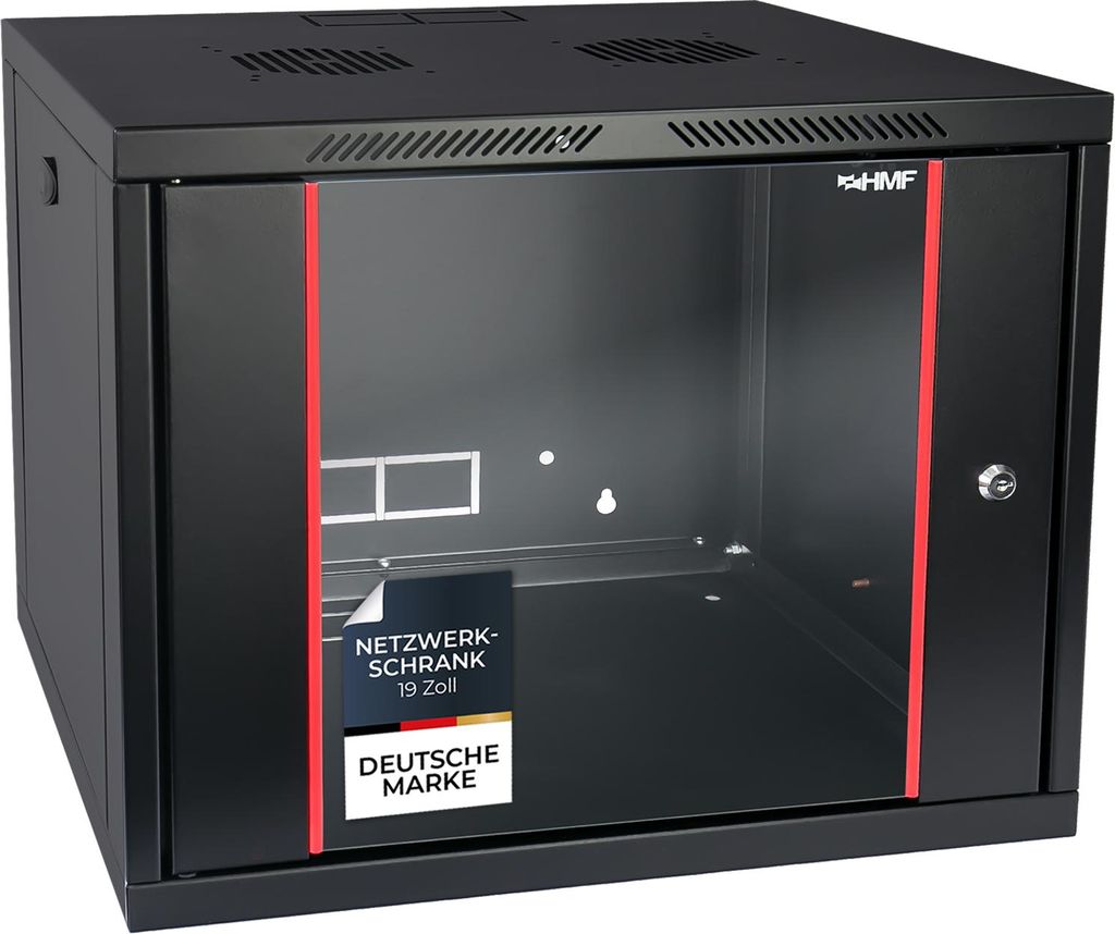 HMF 66409-02 Serverschrank 19 Zoll, 9 HE, 55 x 45 x 46 cm, voll montiert, Schwarz