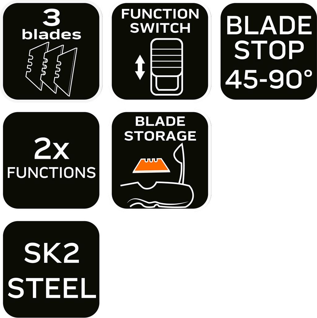 NEO TOOLS Cuttermesser scharf - Universell einsetzbar und besonders hart | Schnellwechsel-Profi-Messer mit einziehbarer Klinge