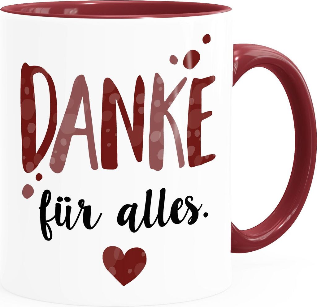 Kaffee-Tasse Danke für Alles Dankeschön-Geschenke Vatertag Muttertag Geburtstag Weihnachten Herz Moonworks rot bordeauxrot Keramik-Tasse