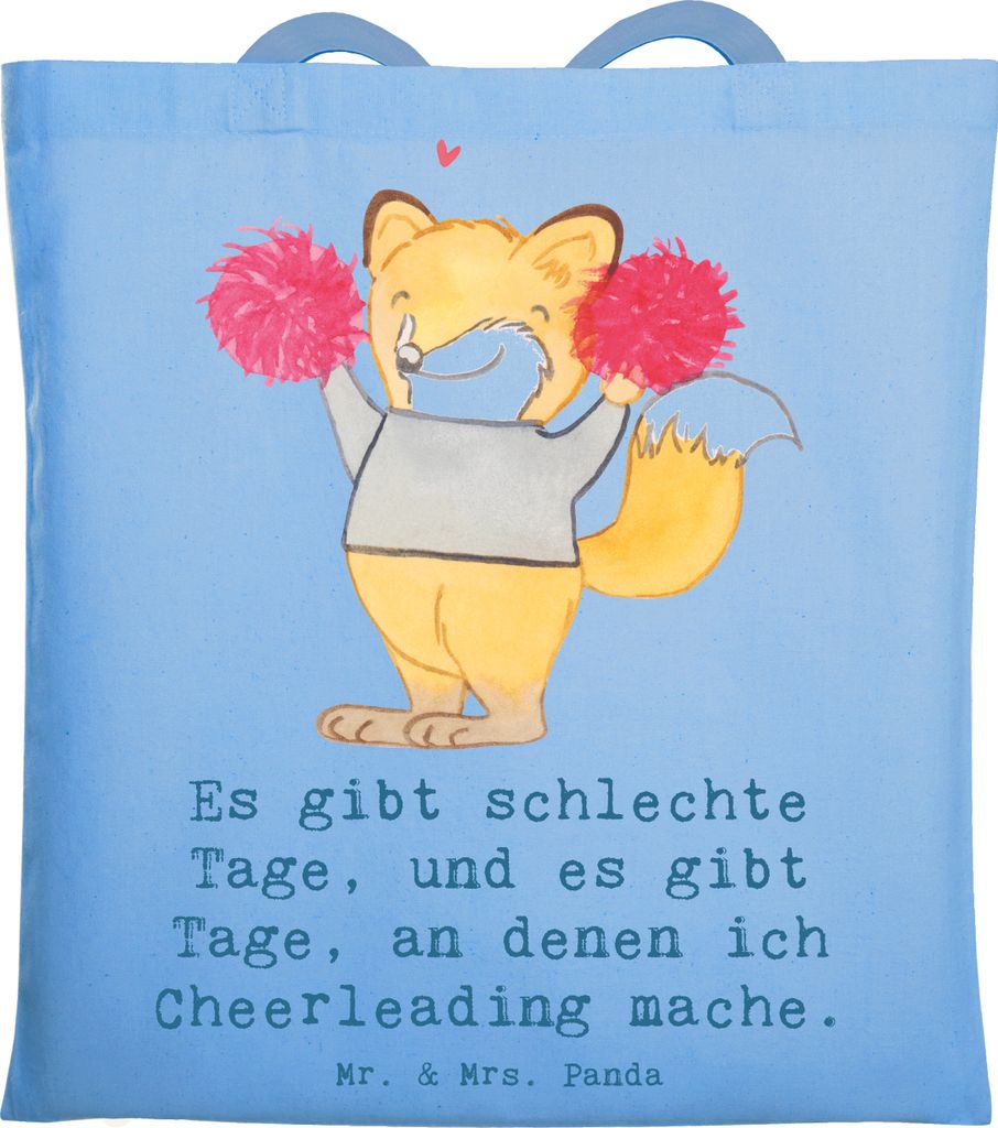 Mr. & Mrs. Panda Baumwolltasche Fuchs Cheerleader - Sky Blue - Geschenk, Einkaufstasche, Turn Club, Laptoptasche, Cheerleading, Shopping Tasche, Ju...