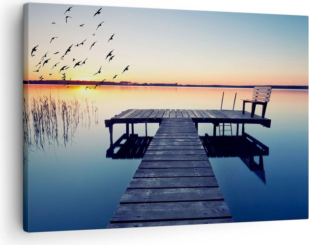 Bild auf Leinwand - Leinwandbild - See Brücke - 70x50cm - Wand Bild - Wanddeko - Wandbilder - Leinwanddruck - Bilder - Kunstdruck - Wanddekoration...