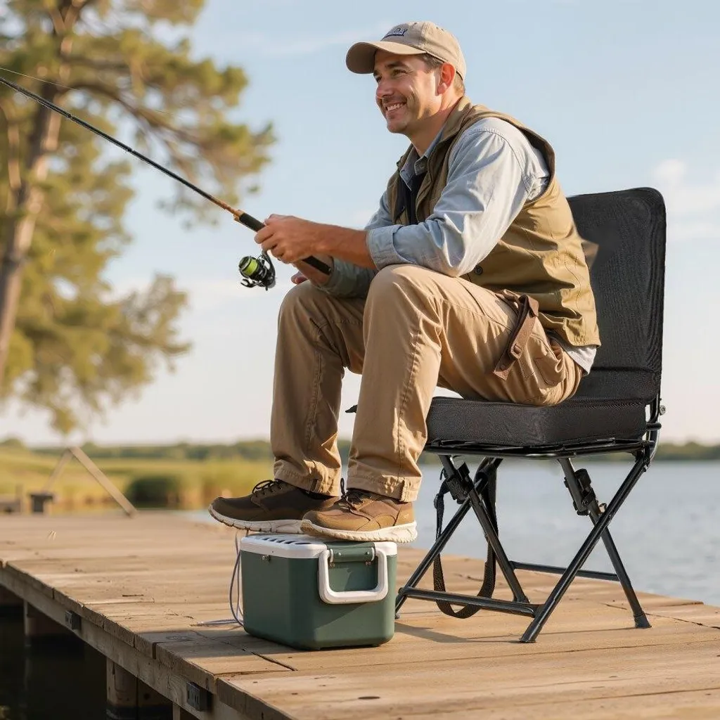 Siège de pêcheur pivotant et pliable - Fauteuil de camping avec dossier - 8