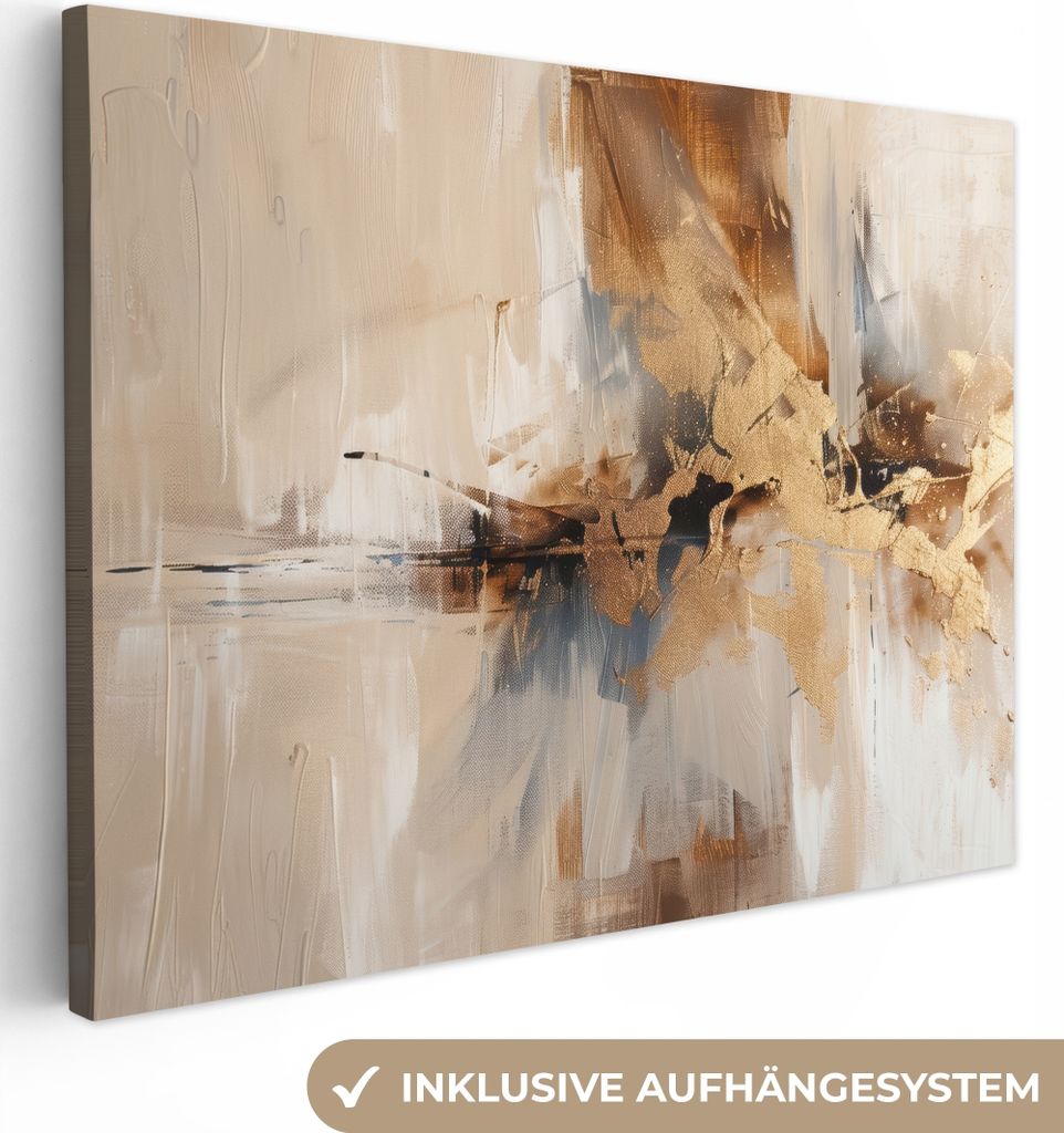 MuchoWow - Leinwandbilder - Modern - Braun - Abstrakt - Beige, Wandbild, Wanddeko Bilder Wohnzimmer, 80x60 cm