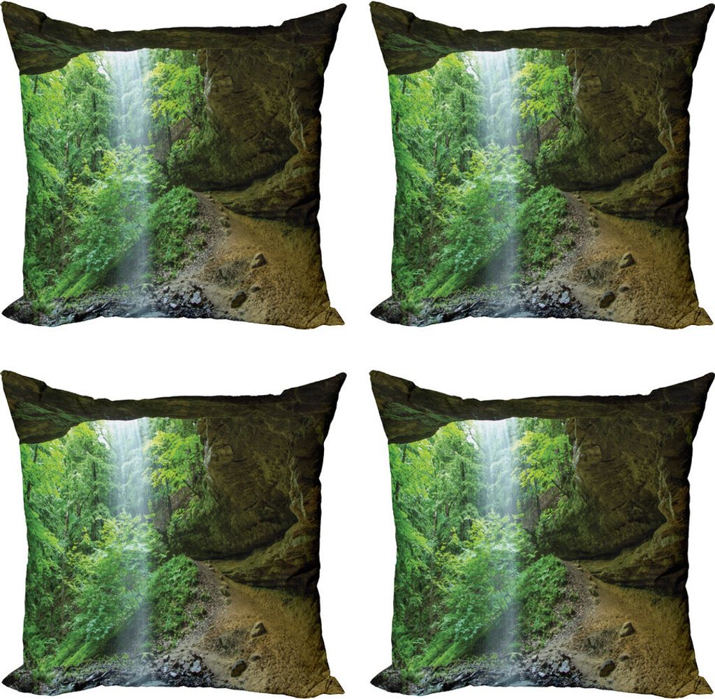 ABAKUHAUS Natur Kissenbezug Set (4 Stück), Canyon Michigan Höhlen, Moderner Doppelseitiger Digitaldruck, 40 cm x 40 cm, Armee und Farn-Grün