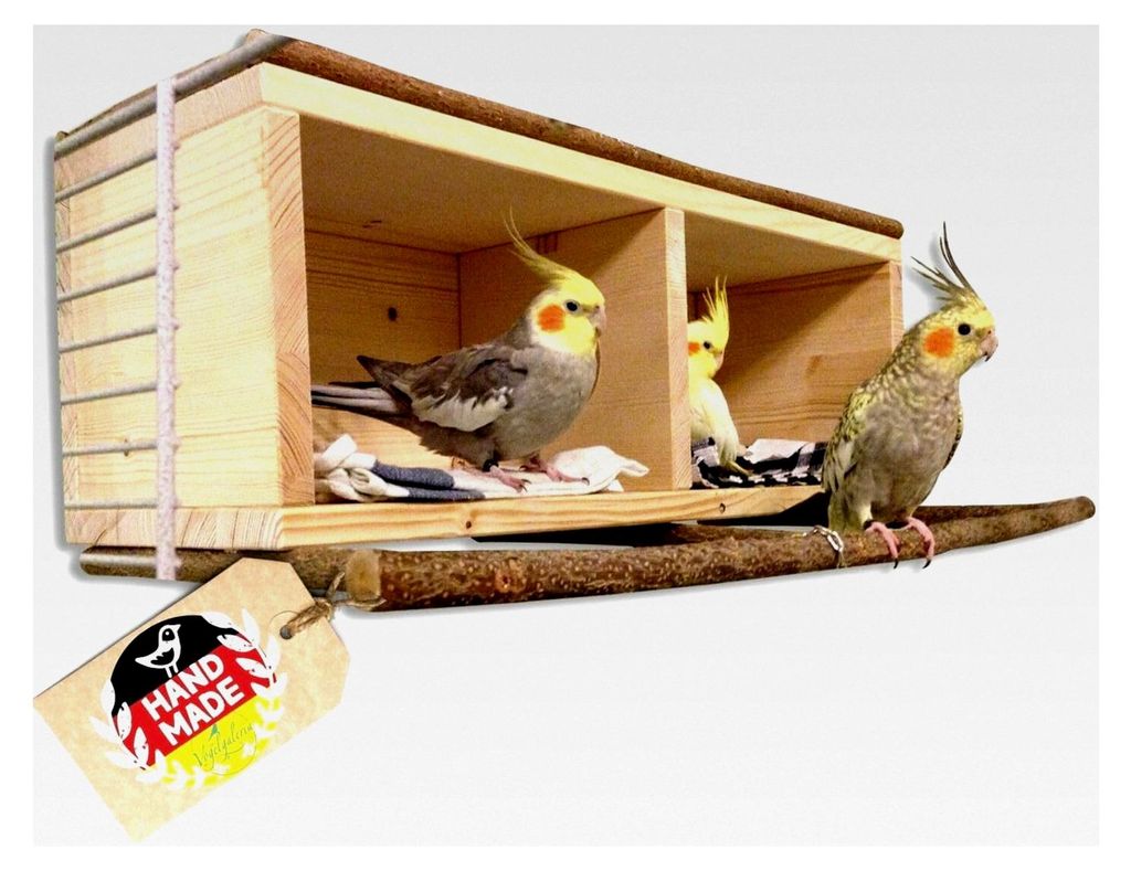 Großes Vogelhaus für Nymphensittiche, Agaporniden und Wellensittiche aus Naturholz