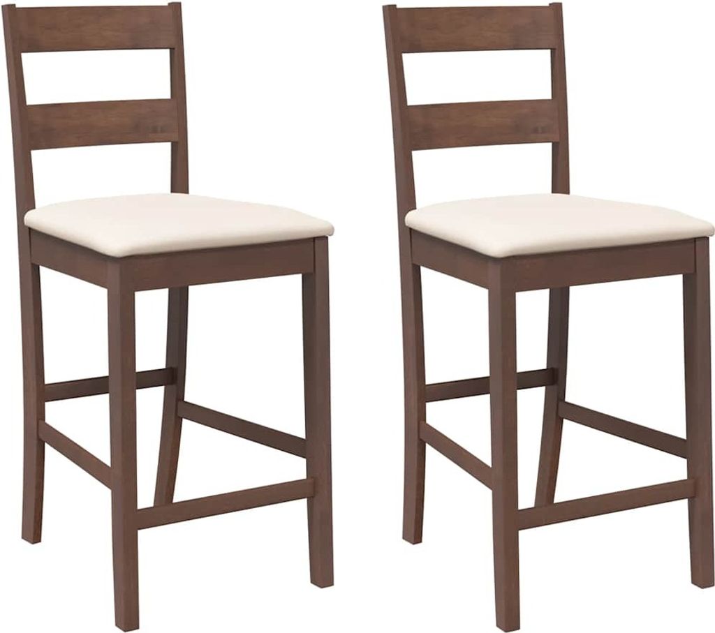 Barhocker mit Kissen 2 Stk. Braun Massivholz Gummibaum