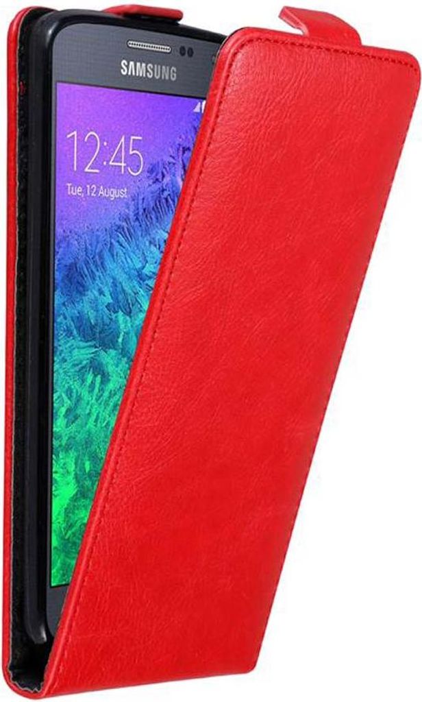 Cadorabo Hülle für Samsung Galaxy ALPHA Schutz Hülle in Rot Flip Etui Handyhülle Case Cover