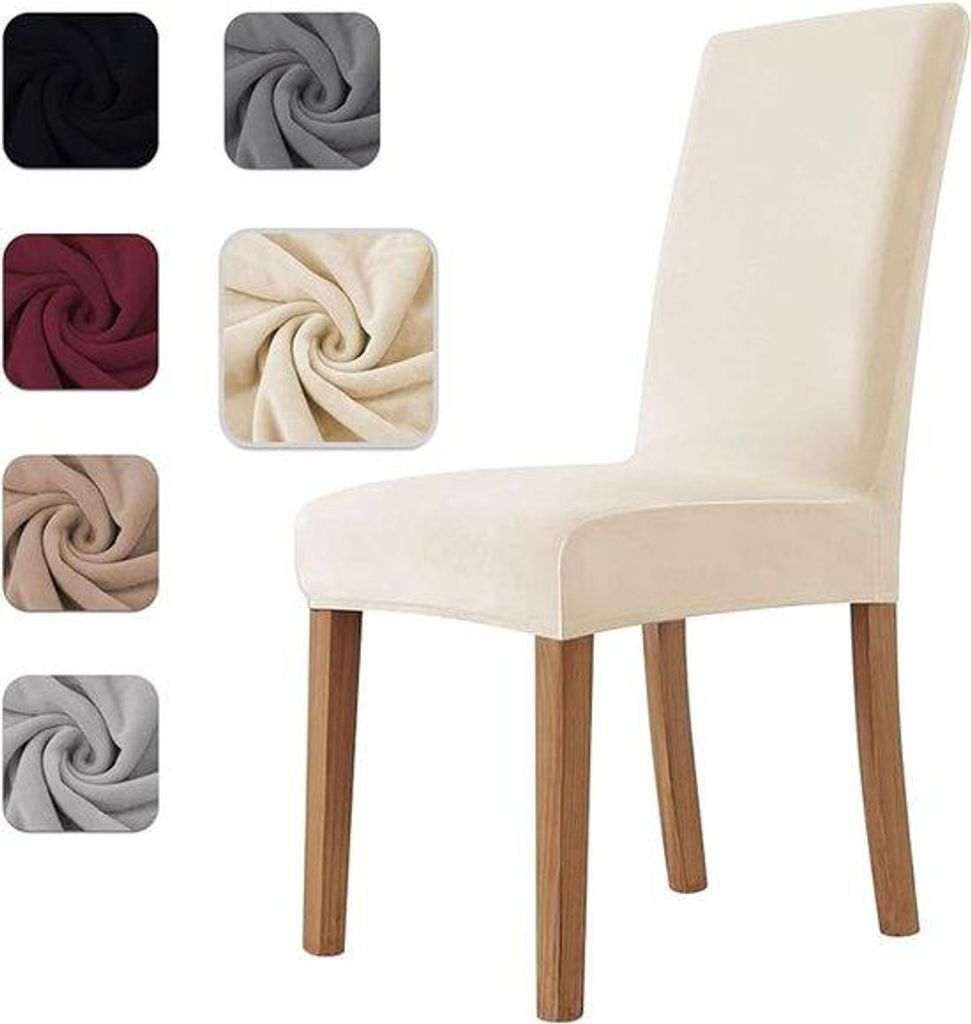 Kleinere Eetkamerstoelen 4-pack, stretch fluwelen, universell elastisch, verstelbaar, krasvrij, beige