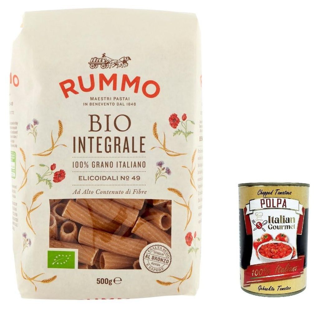 20x Rummo Pasta Integrale Elicoidali N. 49, Vollkornnudeln Nudeln Vollkorn Italienische Pasta 500g + Italian Gourmet polpa 400g