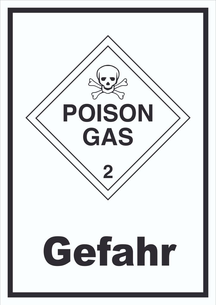 Schild Giftige Gase Gefahr Poison Gas Totenkopf hochkant A6 Rückseite selbstklebend
