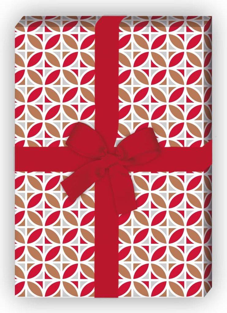 Schickes grafisches Geschenkpapier mit Blumen, rot braun - G7272, 32 x 48cm