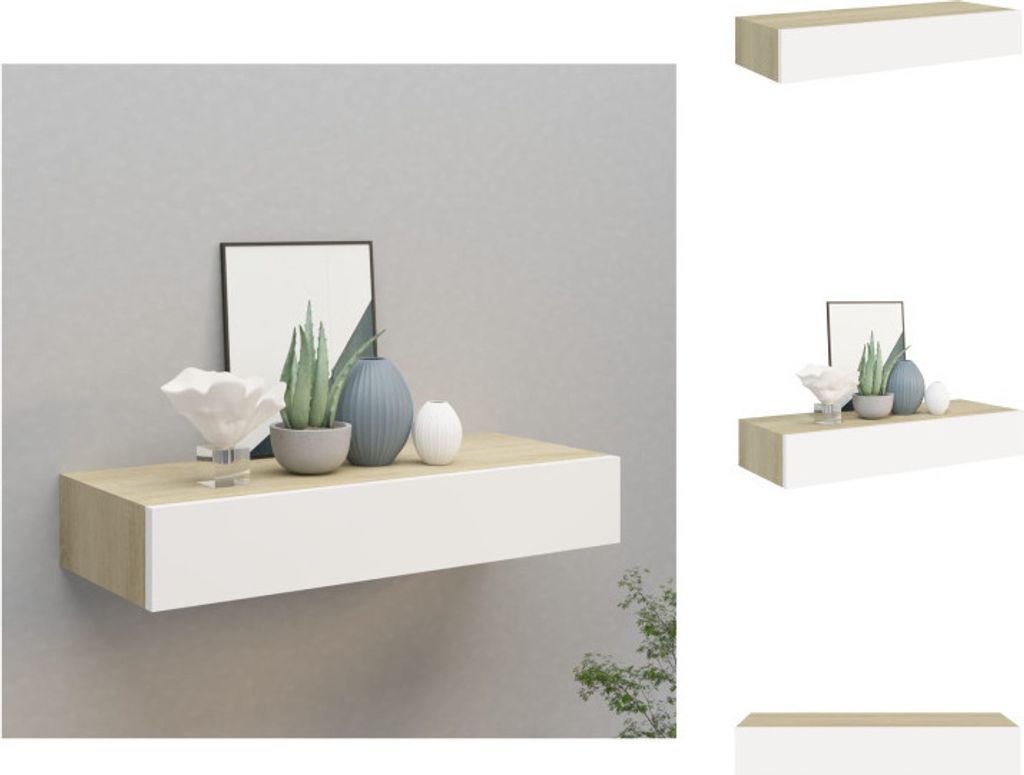 vidaXL Wandregal mit Schublade Eichen-Optik und Weiß 60x23,5x10 cm MDF - Wandregale