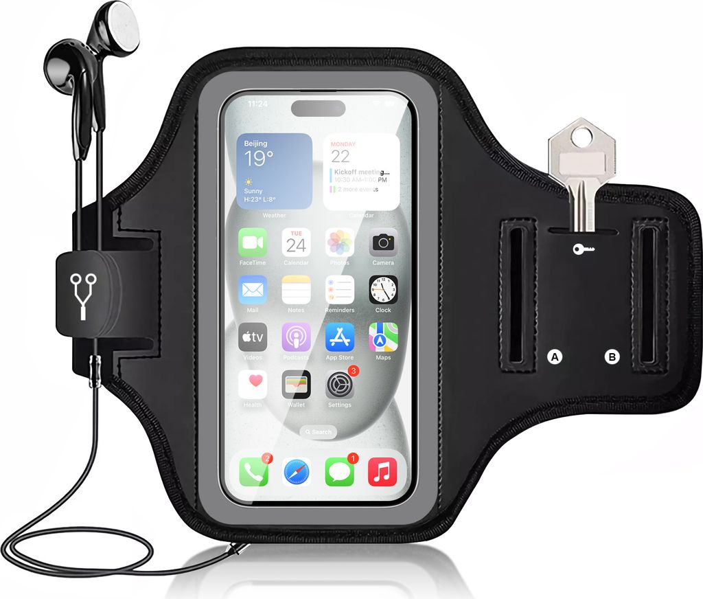 Mobigear Go Active Handyhalterung Joggen Huawei P30 Pro Sporthülle Neopren Sportarmband - Schwarz