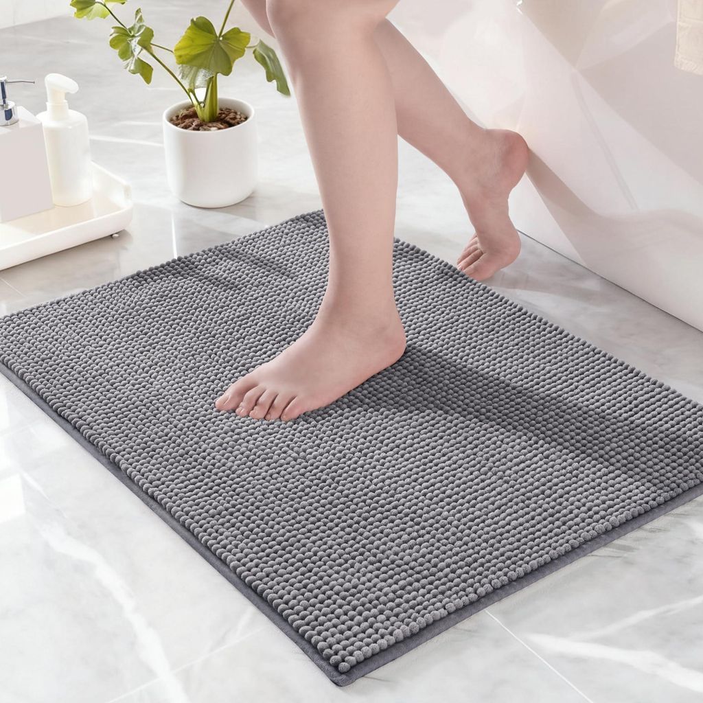 Chenille-Badematte/Fußmatte/Badezimmerteppich, waschbar, saugfähig und rutschfest, hellgrau, 50 x 80 cm