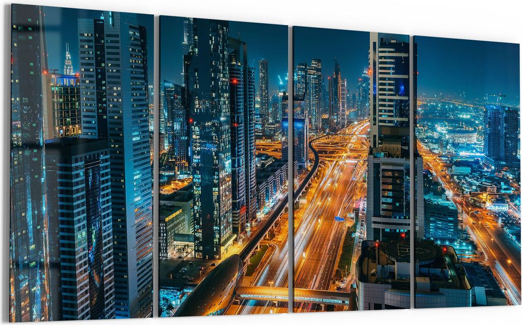 DEQORI Glasbild Echtglas 4x30x60 cm 'Schlafloses Dubai' Wandbilder XXL groß
