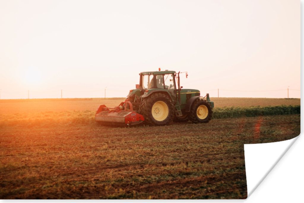 MuchoWow Poster Traktor - Feld - Bauernhof - Landwirt - Horizont 90x60 cm - Schlafzimmer