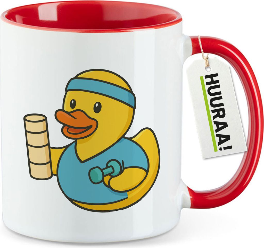Huuraa Kaffeetasse Quietscheente Physiotherapie Comic Gummiente 330ml Rot Keramik Kaffeebecher Geschenkidee