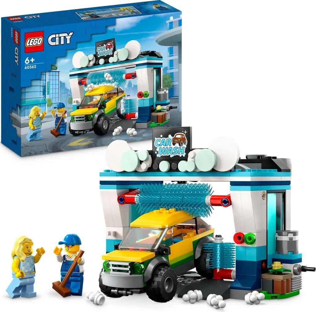 LEGO 60362 City Autowaschanlage, Set mit Spielzeugauto für Kinder ab 6 Jahren, Jungen & Mädchen, funktionierende "Wasch"-Elemente und 2 Minifiguren