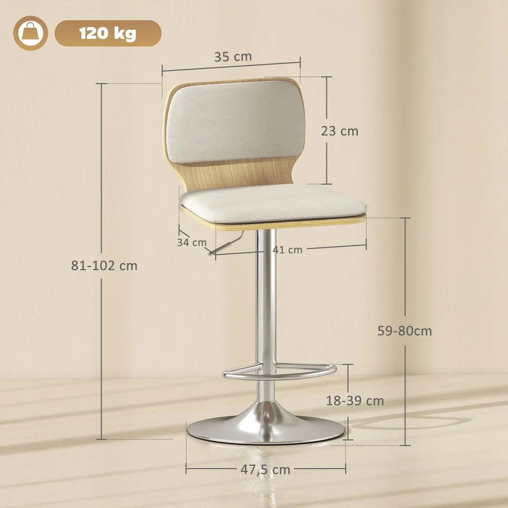 Tabourets de Bar Confortables en Lin avec Dossier et Base Stable Beige
