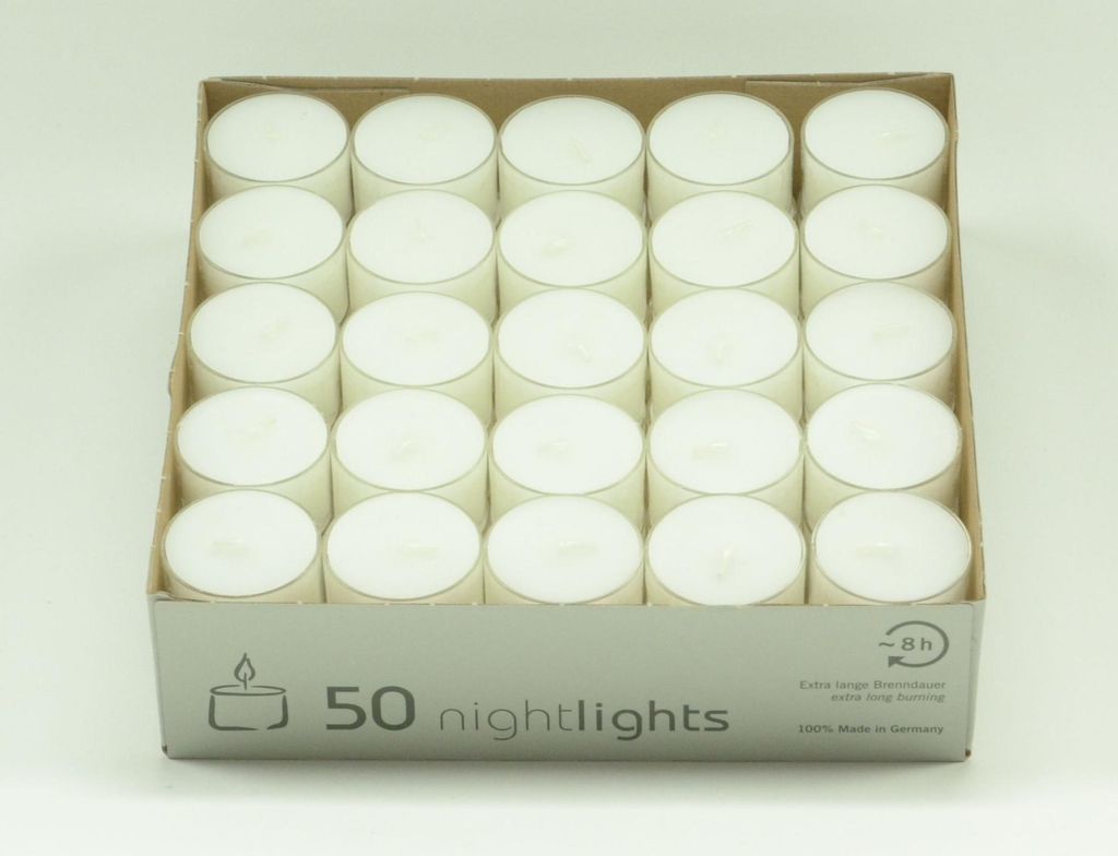 Teelichte Nightlight Parafin überdurchschnittliche Brenndauer 50 Stück