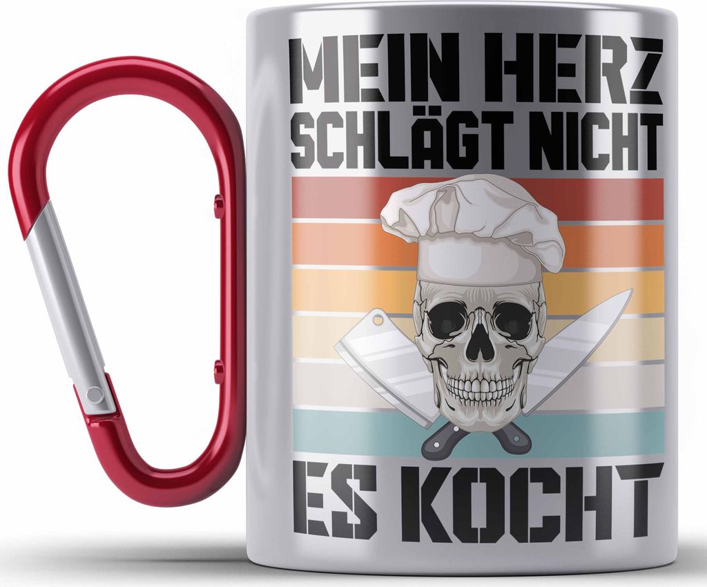 Trendation - Koch Geschenke Männer Edelstahl Tasse Karabiner Lustig Geschenk für Koch Köchin Geschenkidee (Rot)