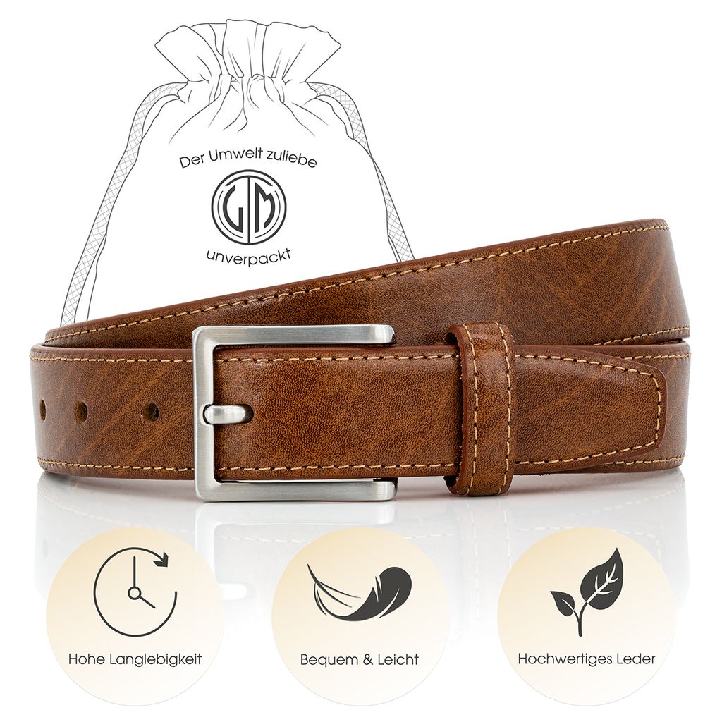 Gürtel Herren Ledergürtel Herren Gürtel Herren, Rindledergürtel XL bombiert, in 2 Farben, cognac / weiss, Größe / Size:Bundweite 110 cm Gesam...