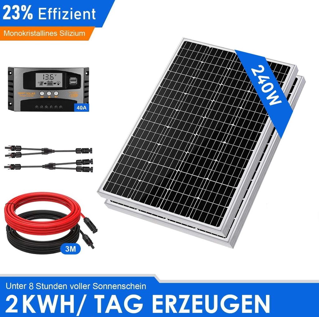 240Watt 12Volt Solar Set Solaranlage Komplettset Inselanlage Wohnmobil Garten Camping Mono Solarmodul