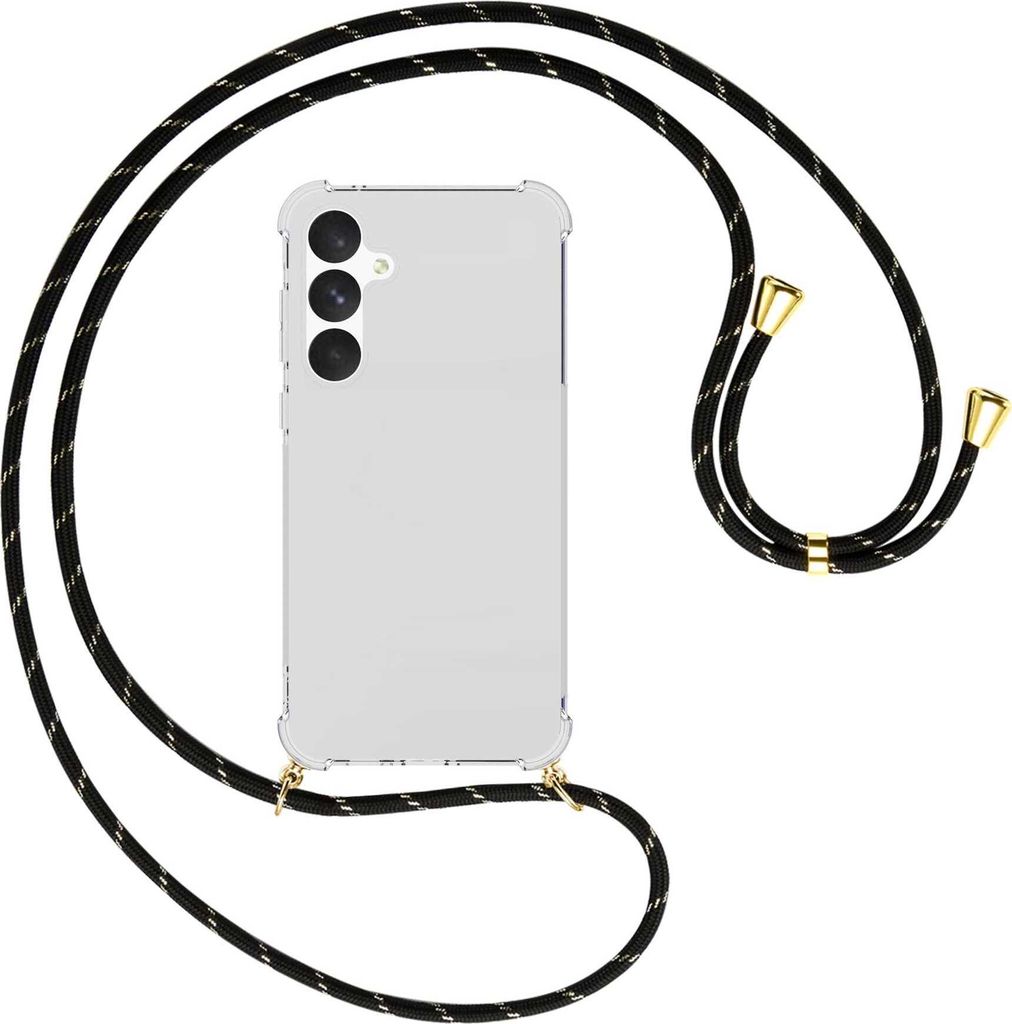 Handykette Backcover-Schutzhülle mit Band (Metall goldfarben) für Samsung Galaxy A55 5G - schwarz/gold