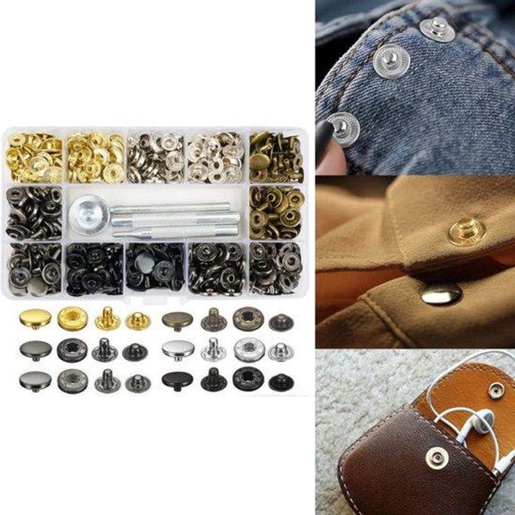 Metallischer Schraubenkopfsatz - 120 Stück - Doppelklinkenköpfe - 12,5 mm - Schraubenkopfsatz - 6 Farben - Ideal für Kleidung, Jacken, Jeans und...
